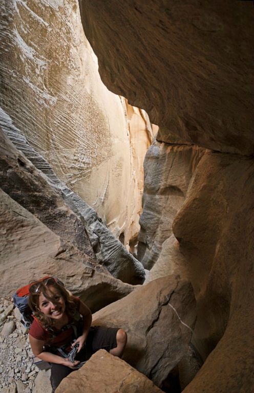 Janel Macy on the third rappel in Englestead Canyon.